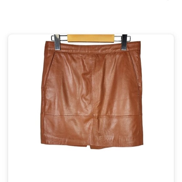 Vintage Mexx Leather Mini Skirt Tawny Brown Lined Size 4 - Picture 1 of 14